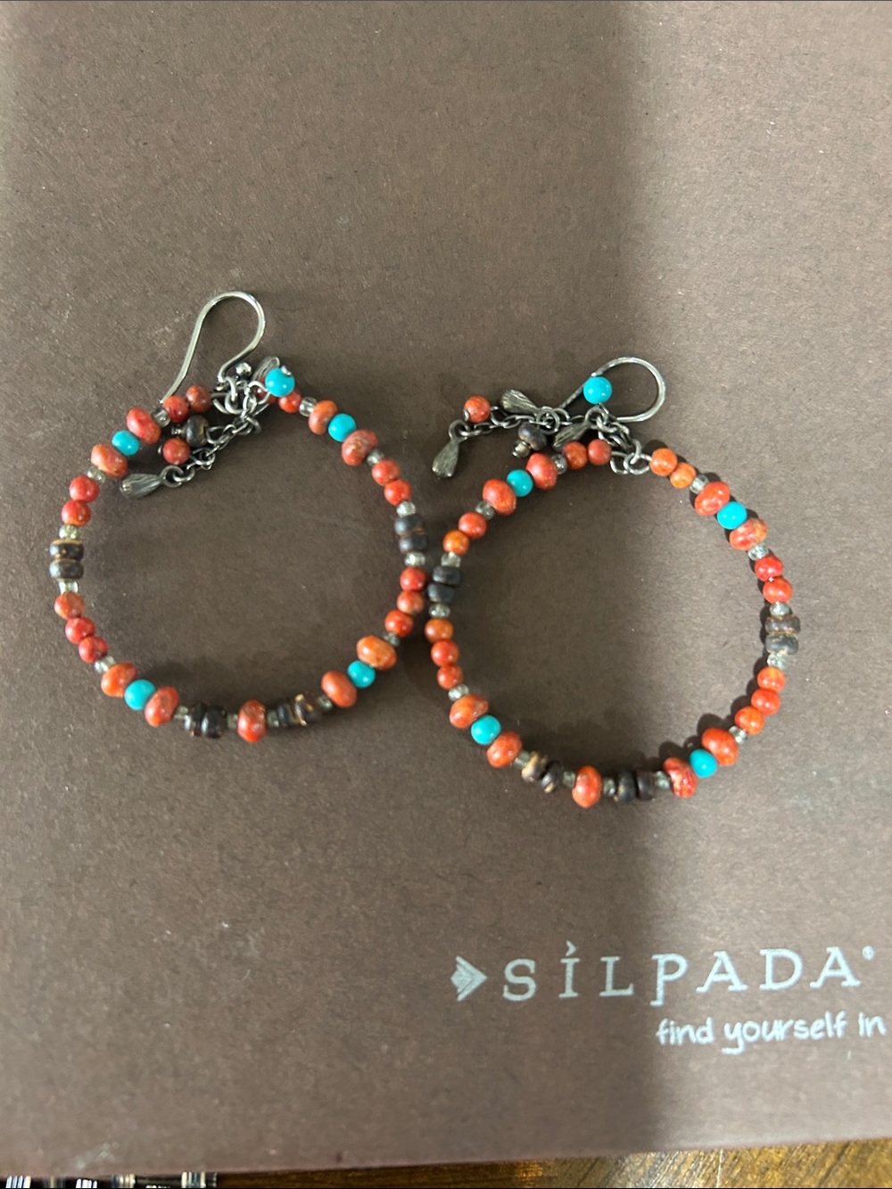 Silpada Red and Turquoise Beaded Hoop Earrings